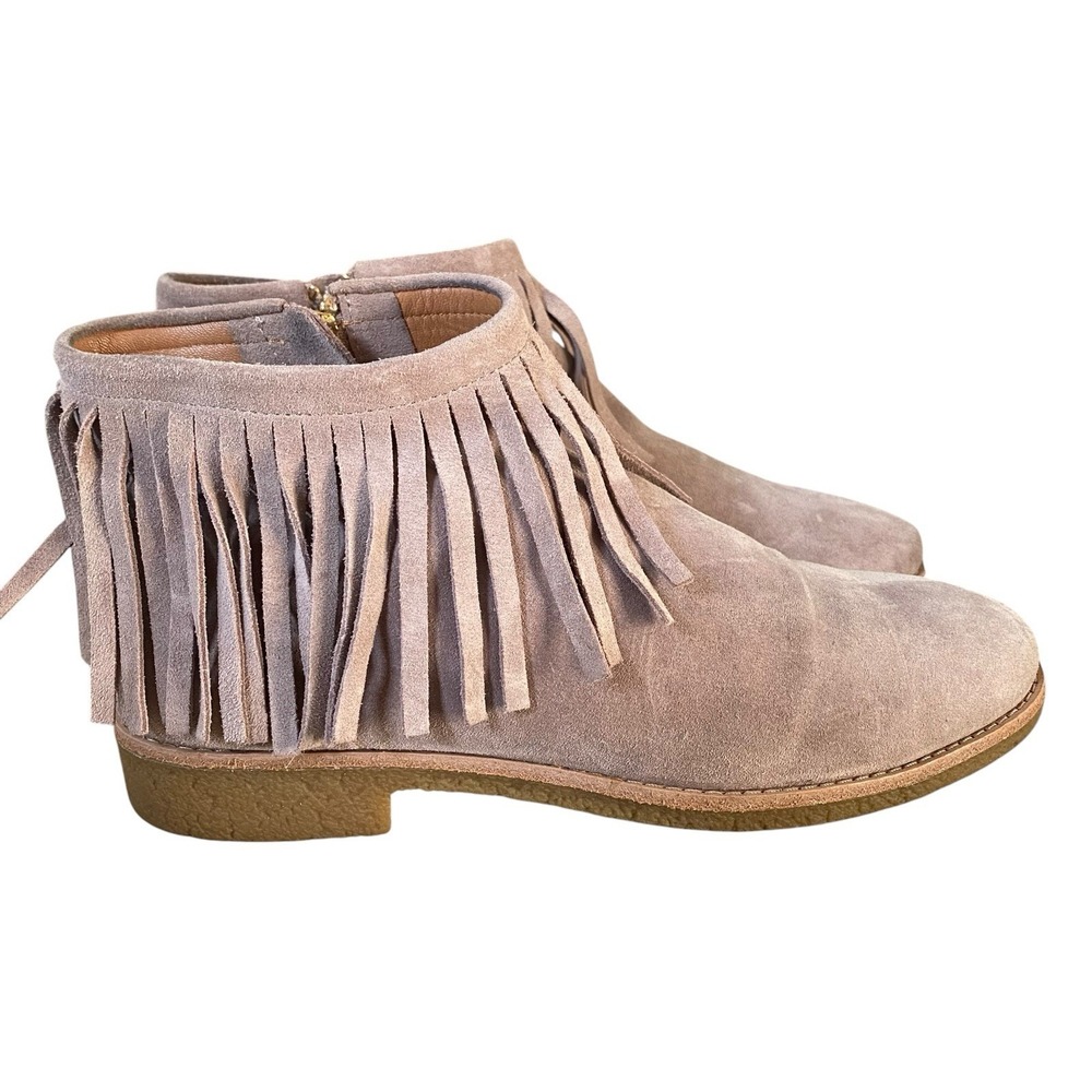 Kate Spade Ankle Boots Size 8.5 M Mushroom Suede Fringed Boho Chic Western Fall